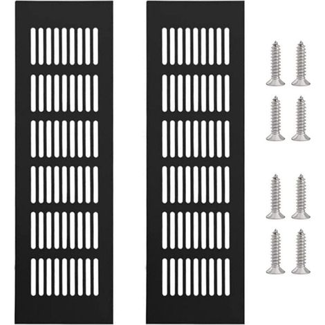 Set mit 2 rechteckigen Lüftungsgittern aus Aluminiumlegierung, inklusive 8 Schrauben, schwarz, 250 x 80 mm (1/4)
