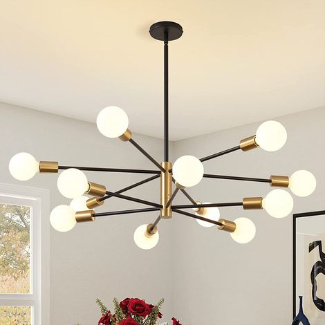 Lustre Spoutnik vintage, suspension 12 lumières, plafonnier industriel rétro, lustre moderne, lumière chaude (avec ampoules) (1/5)