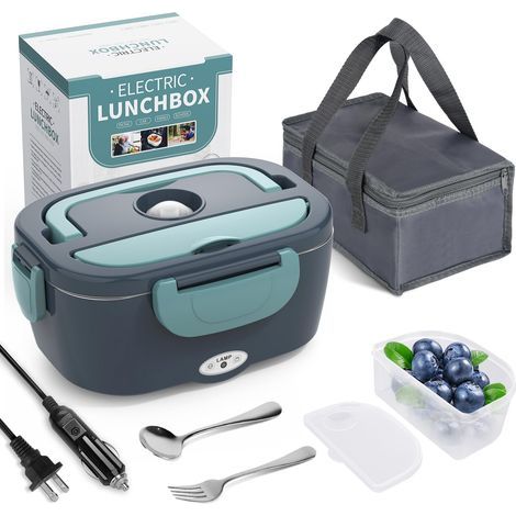 Boîte à déjeuner électrique chauffante — Boîte-repas 3-en-1 à chauffage ultra-rapide pour adultes — Chauffe-plat portable 12V/24V/110V, avec fourchette, cuillère et sac de transport isotherme (1/5)
