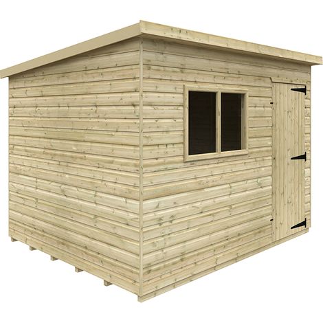 10 x 8 Feet Tanalised Deluxe Pent 16mm Shed - Solid Wood/Softwood/Pine - L295 x W235 x H207.3 cm - Green