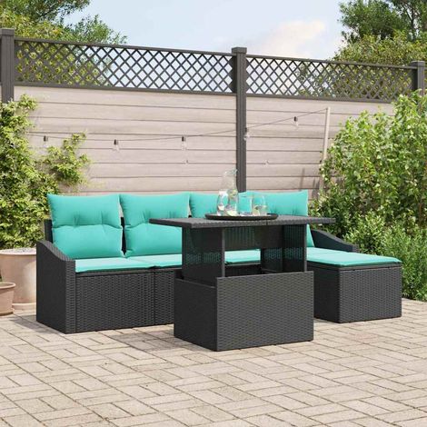 vidaXL Set Divano da Giardino 6 pz Nero e Blu polyrattan (1/5)