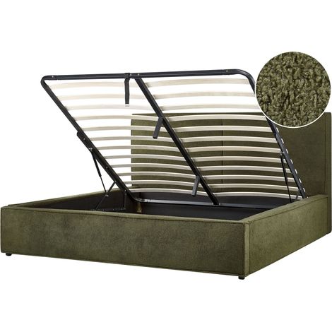 Letto King Size Bouclé Imbottitura Base a doghe Contenitore Camera da letto moderna Verde Scuro 180 x 200 cm Moissac (1/5)