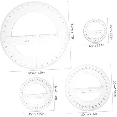 Lot de 4 rapporteurs circulaires en plastique transparent pour rédaction mathématique et design transparent pour bureau et école (1/5)