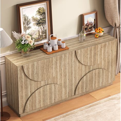 Aparador 160x40x80 cm con estantes, aparador con 4 puertas, madera natural (1/5)