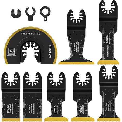 8PCS Lames de Scie Oscillantes Titane Lame de Scie Universelle Compatibles avec Rockwell Accessoires Outil Multifonction pour Métal Bois Vis (8pcs) (1/5)