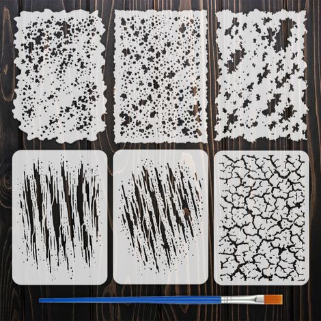 6 Pcs Pochoirs de Motifs de Peinture Abstraite Pulvérisée avec Pinceau 21x29,7cm Pochoir de Motif Graffiti Abstrait Réutilisable pour Peinture sur Bois Mur Meuble DIY Décoration Maison (1/5)