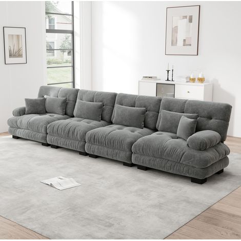 Canapé d'angle modulable 4 places en chenille gris, canapé rembourré avec 2 coussins lombaires, Doux et confortable (1/5)