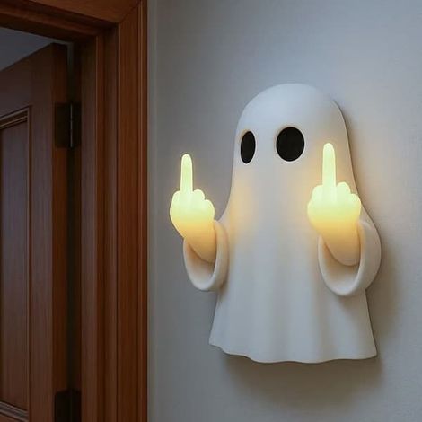Veilleuse d'Halloween Fantôme Lumineux – Décoration Doigt d'honneur pour Porche, Chambre et Balcon (1/5)