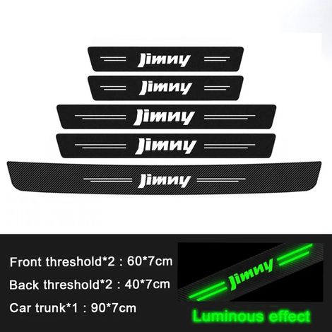 (5 pièces) Autocollants pour voiture Suzuki Jimny,emblème,imitation fibre de carbone lumineuse,pour seuil de porte de coffre arrière,protection contre les rayures et les éraflures (1/3)