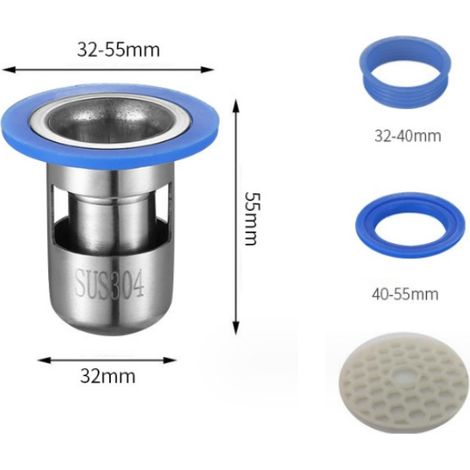 Bonde de douche 1 pièce, bouchon anti-odeurs, grille de douche en acier inoxydable 304, filtre à cheveux à double joint, convient pour salle de bain (1/3)