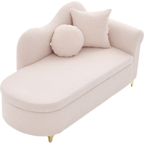 Chaiselongue multifonctionnelle avec espace de rangement, 134 cm, design moderne, dossier ondulé, tissu teddy peluche, coussin d’assise haute densité, avec coussin lombaire + coussin cervical