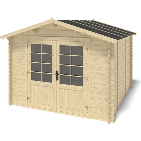 Abri de jardin en bois - 9m2 - 3x3m - Ep. 28mm - Couleur: naturel