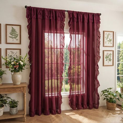 Rideaux décoratifs élégants, voilages rouges, parfaits pour les patios, jardins, terrasses et la décoration intérieure, 140 x 220 cm,Lot de 2