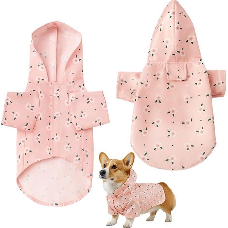 Imperméable pour chien, couverture intégrale, léger, pour chiens de petite et moyenne taille, rose, taille XL, facile à transporter, bord intégré, 40 x 55 cm (1/5)