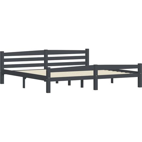 Lit adulte pour 2 personnes, Structure de lit, Assemblage Facile, Gris foncé Bois de pin massif 200x200 cm OIB6236E (1/5)