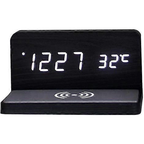 Kabelloser LED-Wecker und elektronisches Thermometer 10W – Schwarz (1/5)