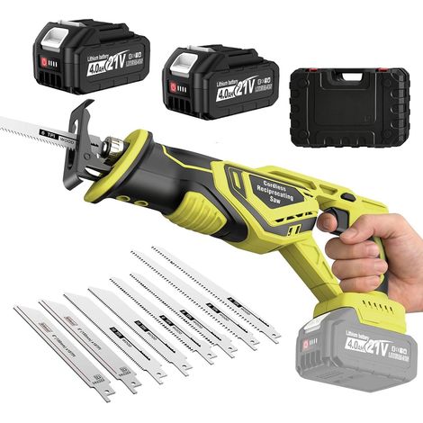 Scie Sabre Sans Fil 3500 tr/min avec 2 x 4000mAh Batteries Course 28mm, Brushless Scie Sabre Compatible avec Batterie 18V, 8 Lames (Bois/Métal/PVC) (1/5)