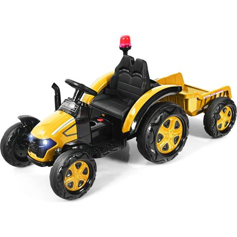 COSTWAY Tracteur Electrique 12V 7AH avec Remorque et Télécommande 2.4G avec Fonction Musique, Lumirère,Lecteur MP3, Port USB pour Enfants de 3 à 8 Ans (Jaune) (1/5)