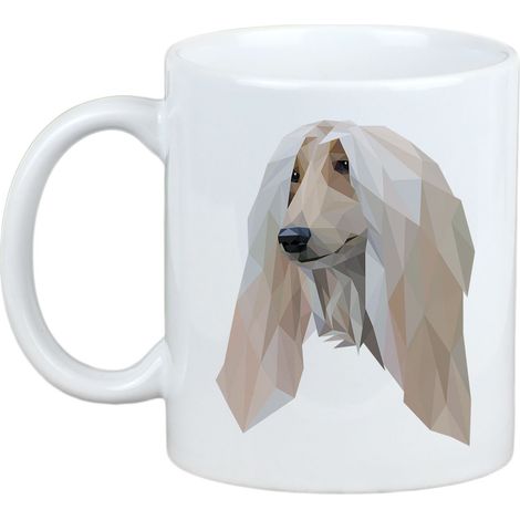 Tazza con foto e scritta "Levriero afgano" e scritta "Art-Dog" (cane geometrico). (1/5)