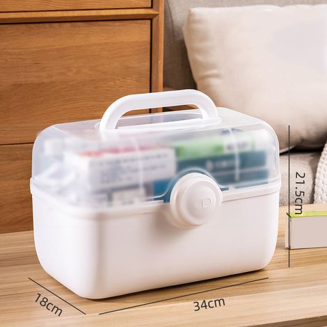 Boîte de rangement pour médicaments en plastique à plusieurs niveaux, grande capacité, blanche (grande) (1/5)