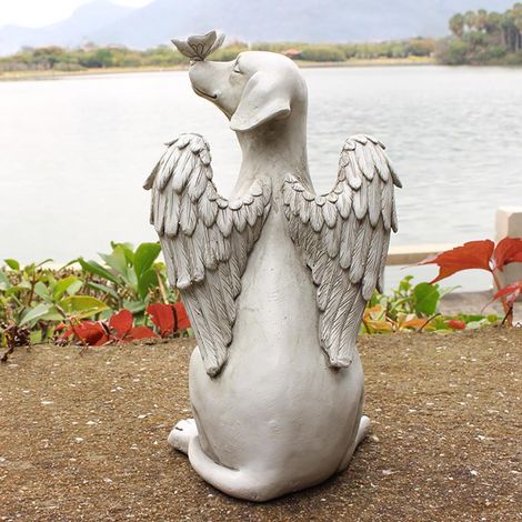 Statue résine ange papillon chien jardin, sculpture commémorative chien extérieur décoration cour. (1/5)