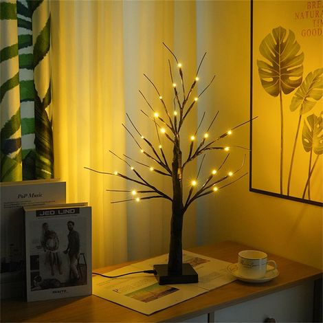 Arbre Lumineux - 24 LED Chaud - Structure en Fil de Cuivre Réglable - Lampe de Nuit Décorative pour Salon Chambre Bureau - 60 cm - 1 Pièce (1/2)