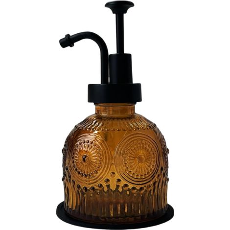 Distributeur de savon à pompe en verre marron rétro (compact et mignon, idéal pour la cuisine et la salle de bain) Sans coussinet (1/5)