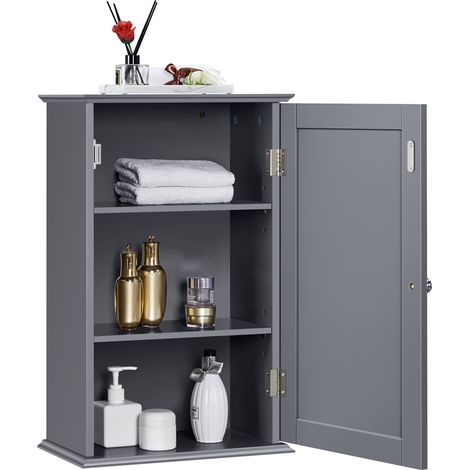 Homevive Armario Baño Pared Armario Cocina Colgar Mueble Colgante para Cuarto de Baño Cocina 35x21x55cm 2 Estantes Ajustables Color Gris