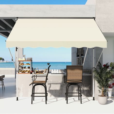 Toldo exterior de aluminio beige 300x150 cm, altura regulable 170-280 cm, manivela manual para balcón o terraza (1/5)