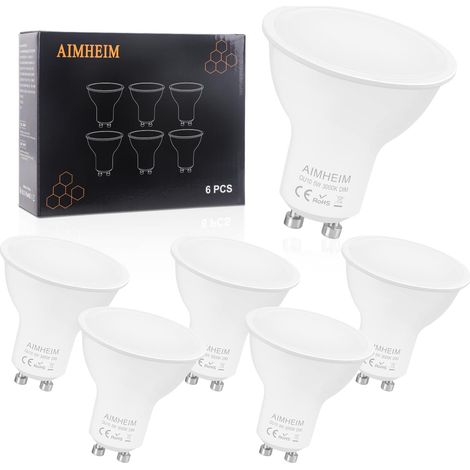 Ampoules Led GU10 Dimmable, Gu10 Spot Blanc Chaud 3000K, 5W Remplace 50W, Angle de 120°, Ampoules à Réflecteur Sans Scintillement, Lot de 6 (1/5)