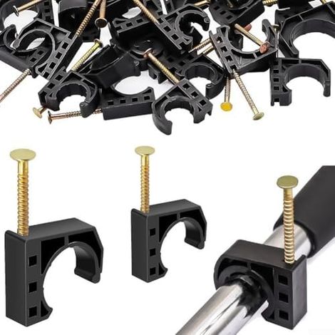 Lot de 50 colliers serrage en J 1,27 cm avec clous pour tuyaux PEX, cuivre, CPVC, PVC et métal, fixations murales plastique robuste plomberie domestique industrielle - (1/4)