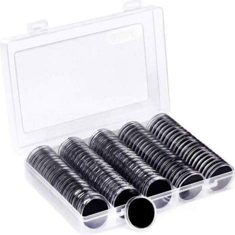 Capsule Pour Pièce De Monnaie - Transparente En Plastique Épais - Joint En Mousse EVA 5 Tailles 17 20 25 27 30 Mm - Pour Collectionneurs - 100 Pièces (1/5)