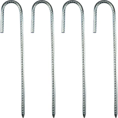 Piquet de Tente - Acier Galvanisé - 30 cm - Crochet en J - Pour Chapiteau Belvédère Trampoline Tente de Camping - Lot de 12