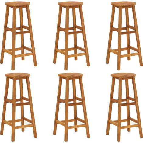 Vidaxl – Lot de 6 tabourets de bar en bois d'acacia massif – Résistants aux intempéries – Hauteur 76 cm – Capacité 110 kg par siège – Finition à l'huile