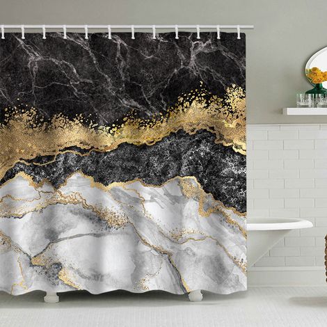Duschvorhang mit Marmormuster (150 x 180 cm), bedruckter, wasserdichter Stoffduschvorhang, Duschvorhang aus Polyester mit geometrischem Muster, inklusive 12 Haken.
