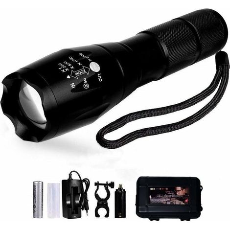 Lampe Torche De Poche Led Rechargeable, 1200 Lumens Puissante, Etanche Avec 5 Modes Zoom Réglable (Torche Noir) (1/3)