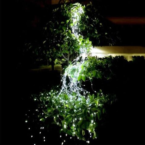 Guirlande lumineuse solaire cascade 200 LED blanche, idéale pour décoration de mariage, Noël, maison et jardin. (1/5)