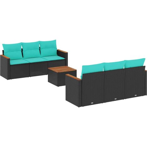 7-teiliges Gartensofa-Set mit Kissen, schwarzes Polyrattan vidaXL (1/5)