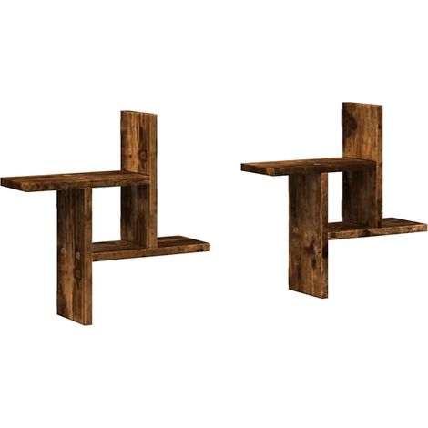 Étagères murales 2 pcs Étagères flottantes chêne fumé 38x12x38 cm bois d'ingénierie (1/5)