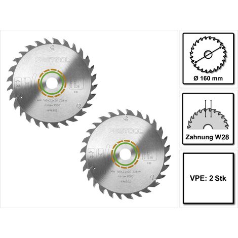 2x Festool Universal Kreissägeblatt W28 160 x 2,2 x 20 mm 160 mm 28 Zähne ( 496302 ) TS TSC ATF AP