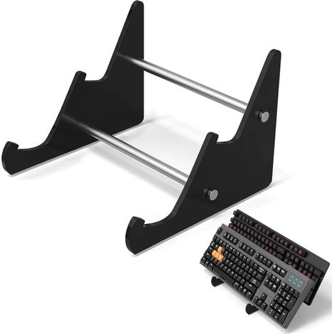 Support Clavier Acrylique - Double étagère Transparente - Barre Acier Inoxydable - Pour Bureau Et Exposition - Noir 17x16x13cm (1/5)