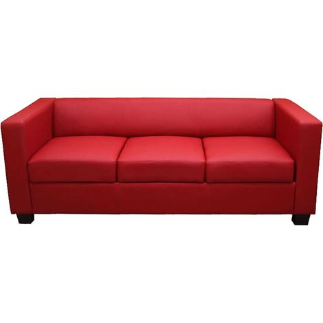 [NON UTILIZZATO] Divano sofa 3 posti lounge moderno elegante serie Lille M65 75x191x70cm pelle rosso