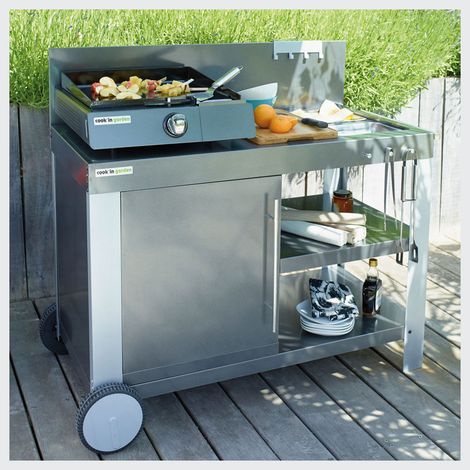 Desserte de jardin pour Plancha / Barbecue COOK'IN GARDEN Nova XL - Acier - Avec Crédence - Étagère - Porte Serviette - Porte Ustensiles - Gris — vue 2