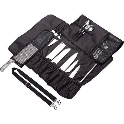 Sac à couteaux enroulable avec 17 compartiments pour couteaux, cuillères et fourchettes Sac à outils de rangement étanche pour couteaux DD14 pour les loisirs et le camping (1/4)