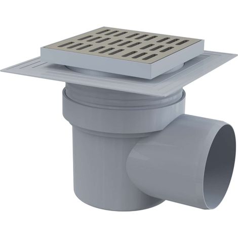 Alca - Scarico a pavimento, lato 15x15 cm, diametro 11 cm, 2° livello di isolamento, arresto dell'odore dell'acqua, acciaio inox/plastica APV12 (1/2)