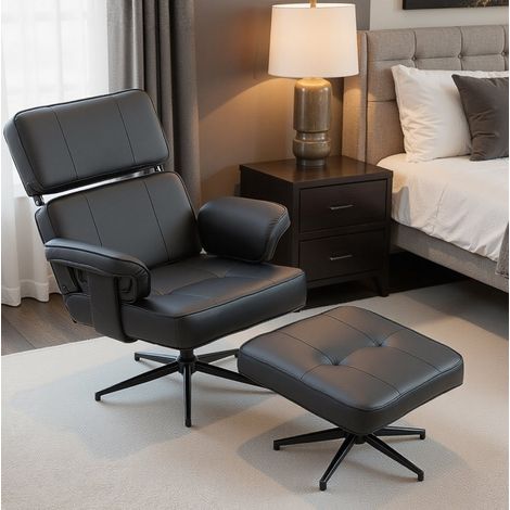 Sillón relax con reposapiés, polipiel negra y reposacabezas ajustable (1/5)