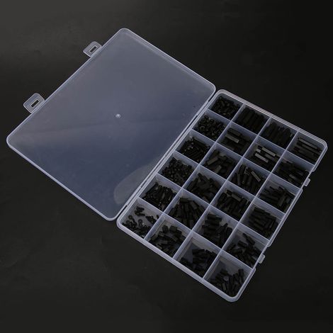Kit d'assortiment de 360 vis et écrous d'entretoise hexagonaux mâles et femelles en nylon noir M2/M2.5/M3 (1/5)