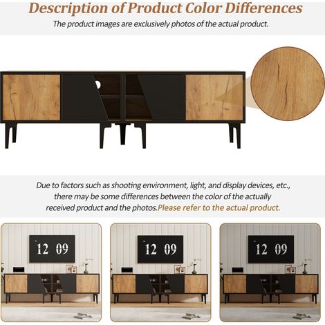 Meuble TV 160 x 36,5 x 45 cm pour salon, avec 4 compartiments, meuble bas avec 7 pieds de soutien, meuble de salon au design moderne et minimaliste, convient aux téléviseurs de 65 pouces, couleur bois (1/5)