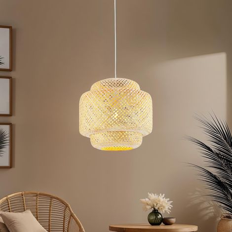 Boho-Pendelleuchte mit Bambusschirm, Deckenleuchte für Wohnzimmer, Esszimmer, Küche, Ankleidezimmer, Deckenbeleuchtung im Boho-Stil, Innenbeleuchtung, Badezimmer-Deckenleuchte (1/5)