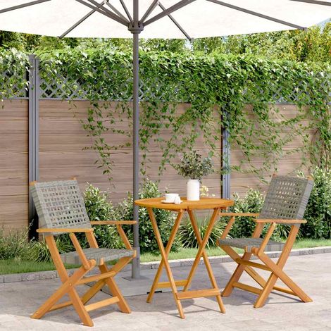 Ensemble de bistro 3 pcs-Salon de jardin bistro gris résine tressée et bois massif 713849 (1/5)